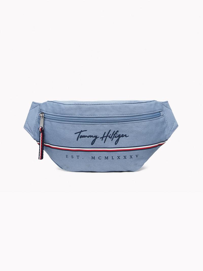 Férfi Tommy Hilfiger Signature Fanny Pack Táska Kék | HU 1487TCE